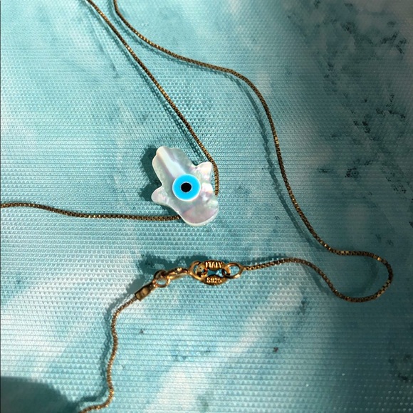 Jewelry - Mother of Pearl Hamsa Necklace with Evil eye 18”